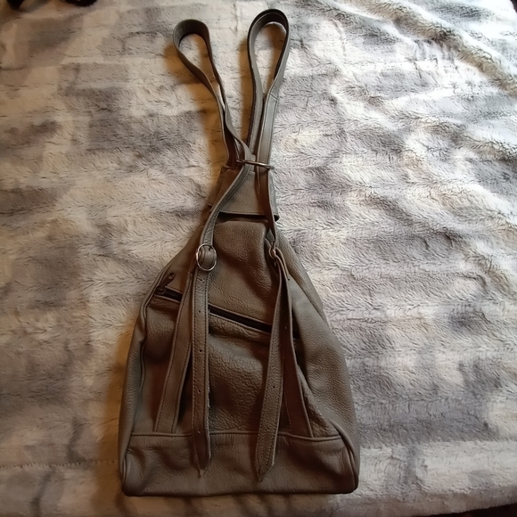 Grey Leather Mini Back Pack/Shoulder Bag. Size 9"w x 14"h x 11.5"d - Picture 4 of 11